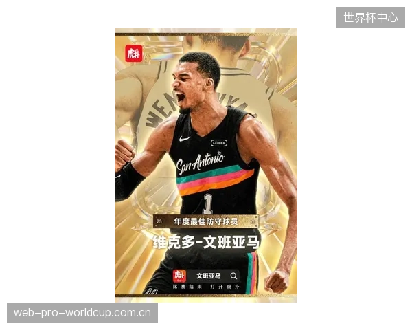 圣安东尼奥马刺新星文班亚马全票荣膺最佳防守球员，以绝对优势统治禁区。